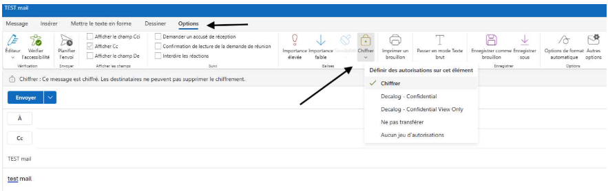 Options de chiffrement d’un message Outlook