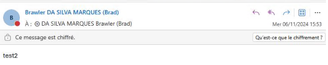 Message Outlook indiquant que le contenu est chiffré
